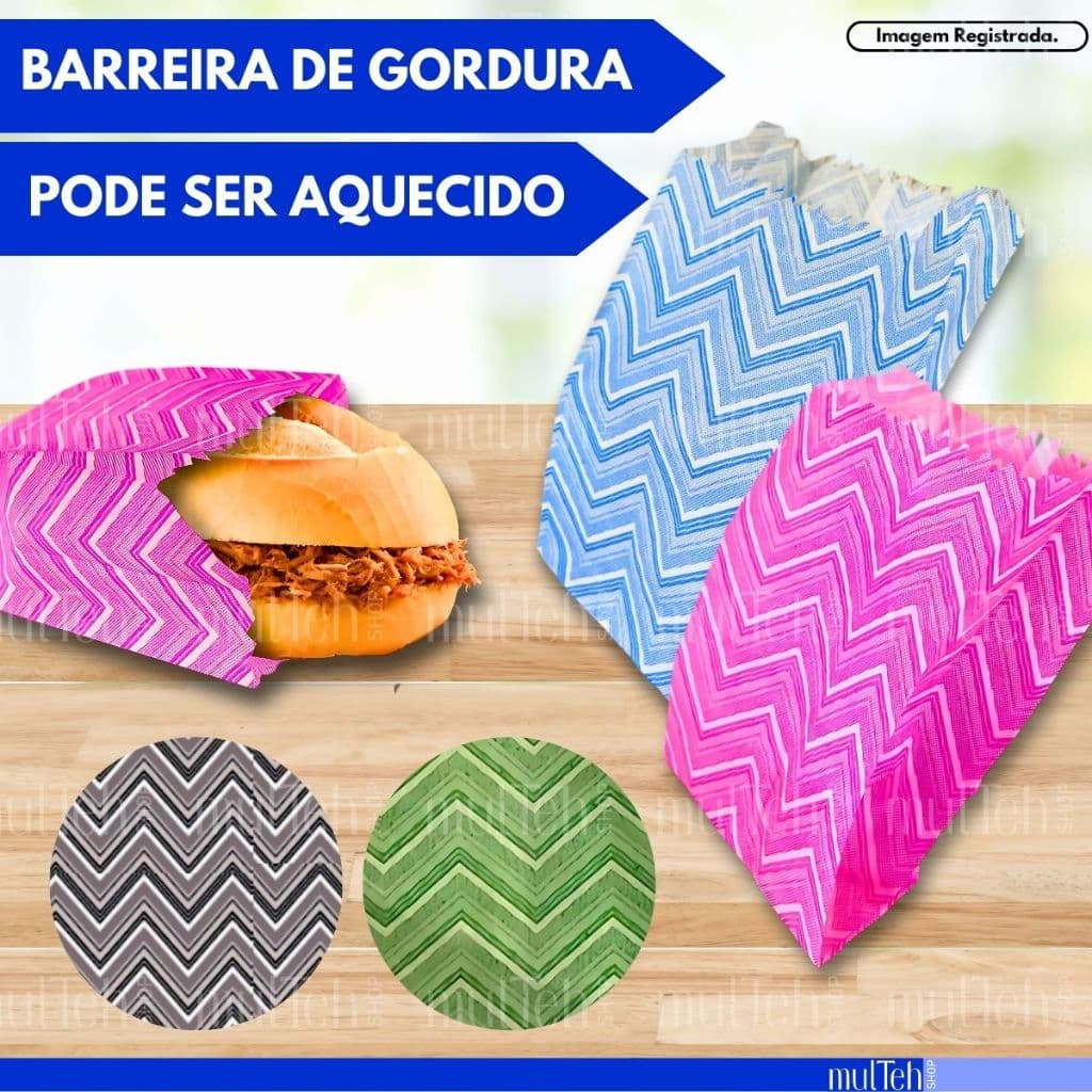 aco Mini Lanche Chevron Barreira de Gordura Saquinho Pipoca Hot Dog Hamburguer Pastel Festa Junina