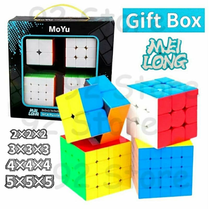 Kit Box Cubo Mágico 2x2+3x3+4x4+5x5 MoYu Original Profissional Presente