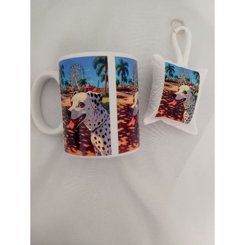 kit 01 caneca personalizada, de porcelana 325 ml  + 01 almochaveiro personalizado com sua arte.