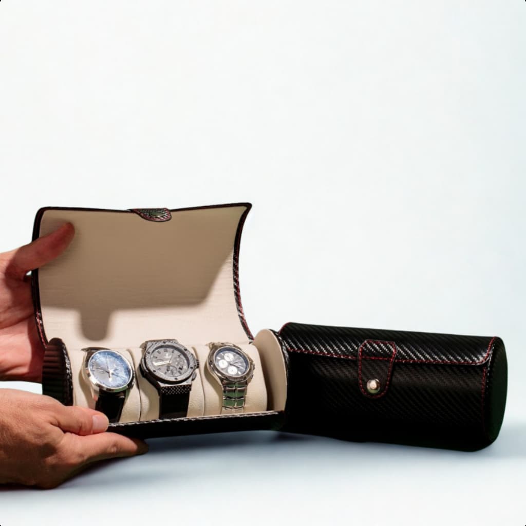Estojo Porta Relógios 3 Lugares para Viagem Case Organizador Watch Roll