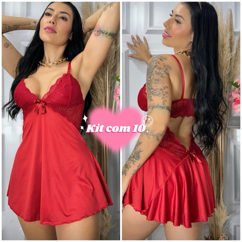 kit com 10 camisolas feminina bailarina com calcinha pijama curto linha noite roupa de dormir