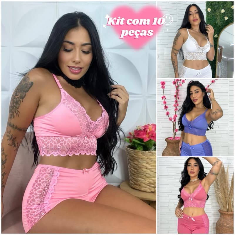 Combo 10 Baby Doll Feminino+ Com Detalhes Em Renda +Linha Noite+Roupa Dormir+Pijama Curto