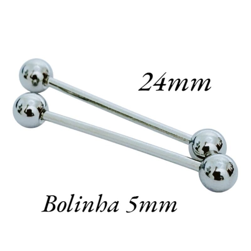 piercing de lingua 24mm aço prata bolinha de rosquear 2 unidades unissex