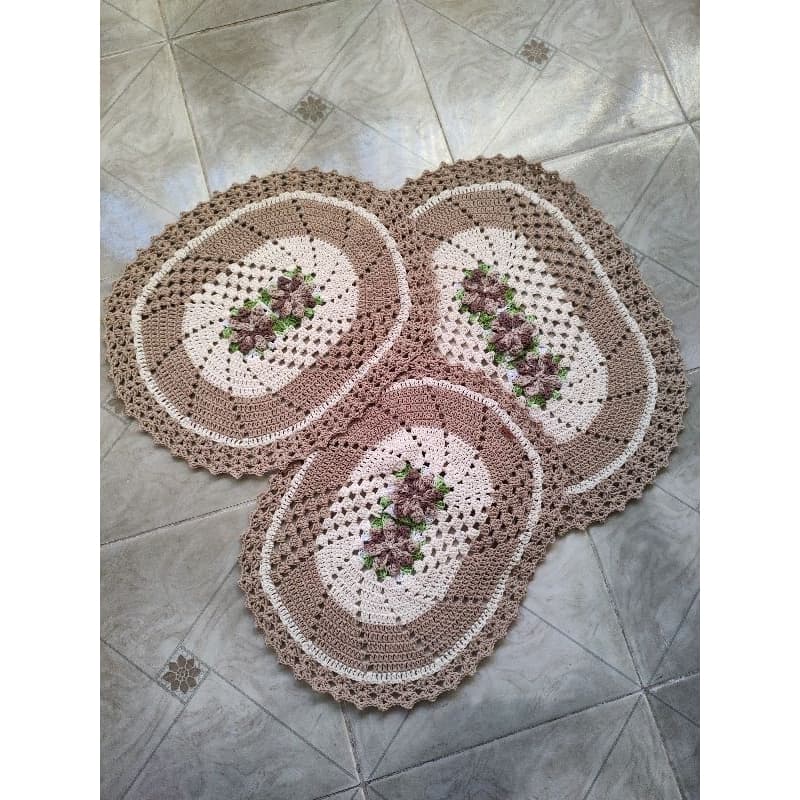 Jogo de Banheiro em crochê, tapetes de crochê para banheiro, kit de 3 peças