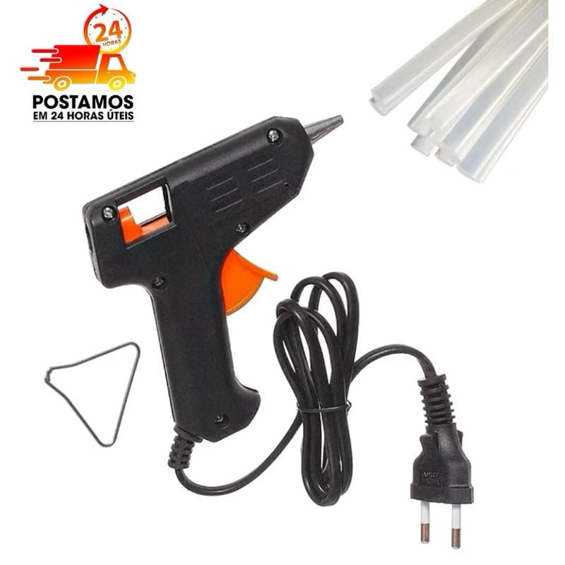 Pistola De Cola Quente Bivolt 10w + 7 ou 12 Bastões De Cola Revolver (110v e 220v) Profissional