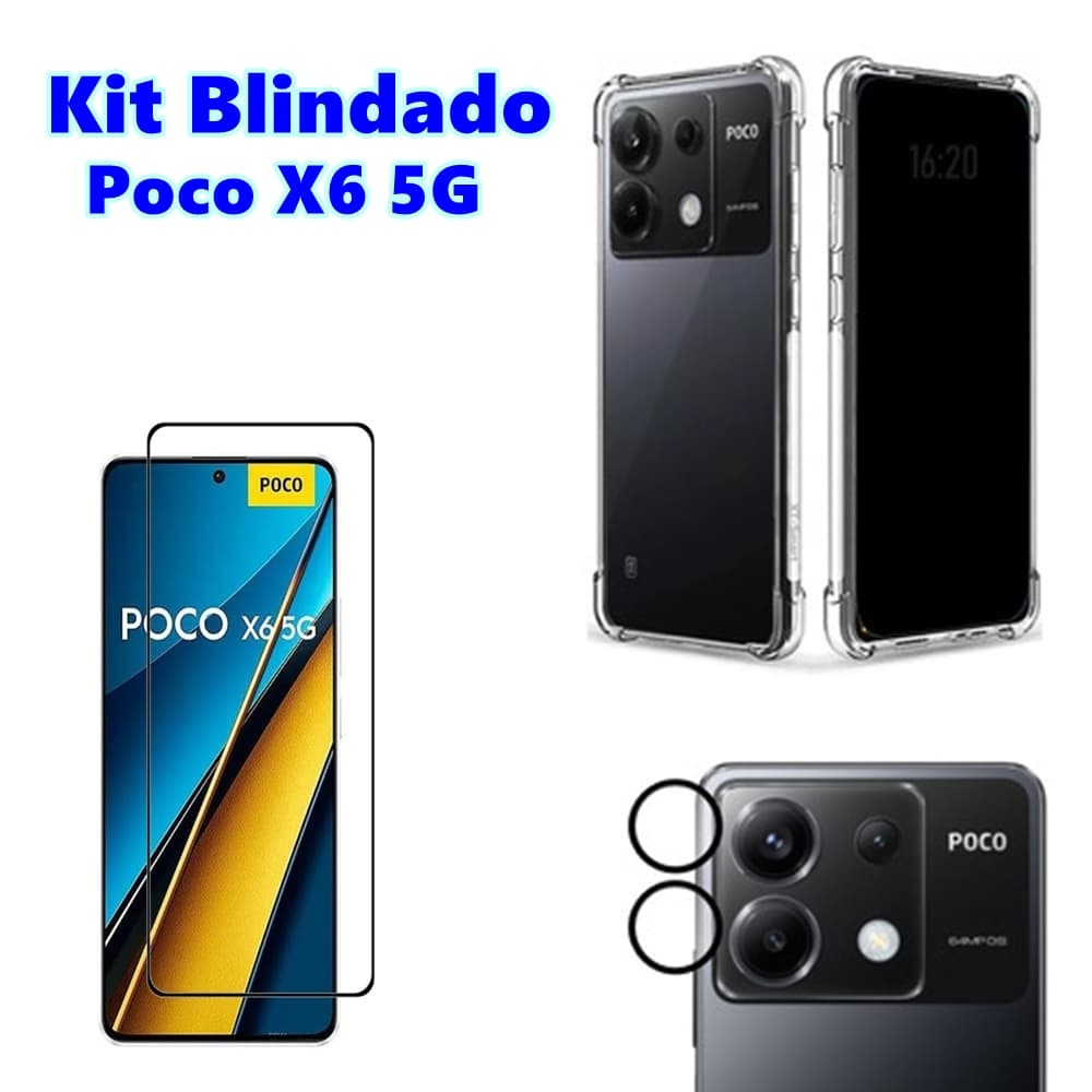 Kit Celular Xiaomi Poco X6 5G Blindado Capa Anti impacto + Película 3D Full Cover + Película Bolinha Para Câmera