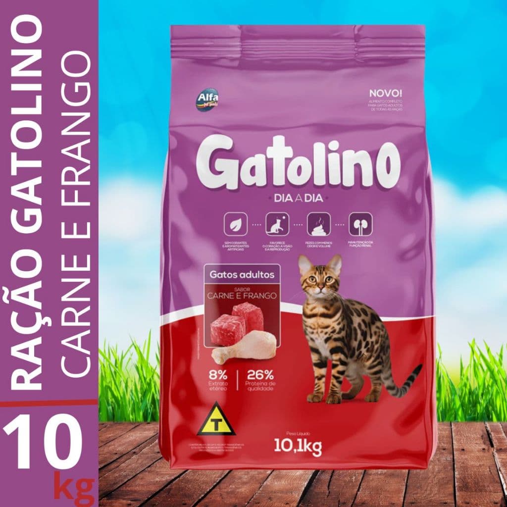 Ração para Gato Gatolino 10Kg Dia a Dia Carne e Frango Alimentação Gatos