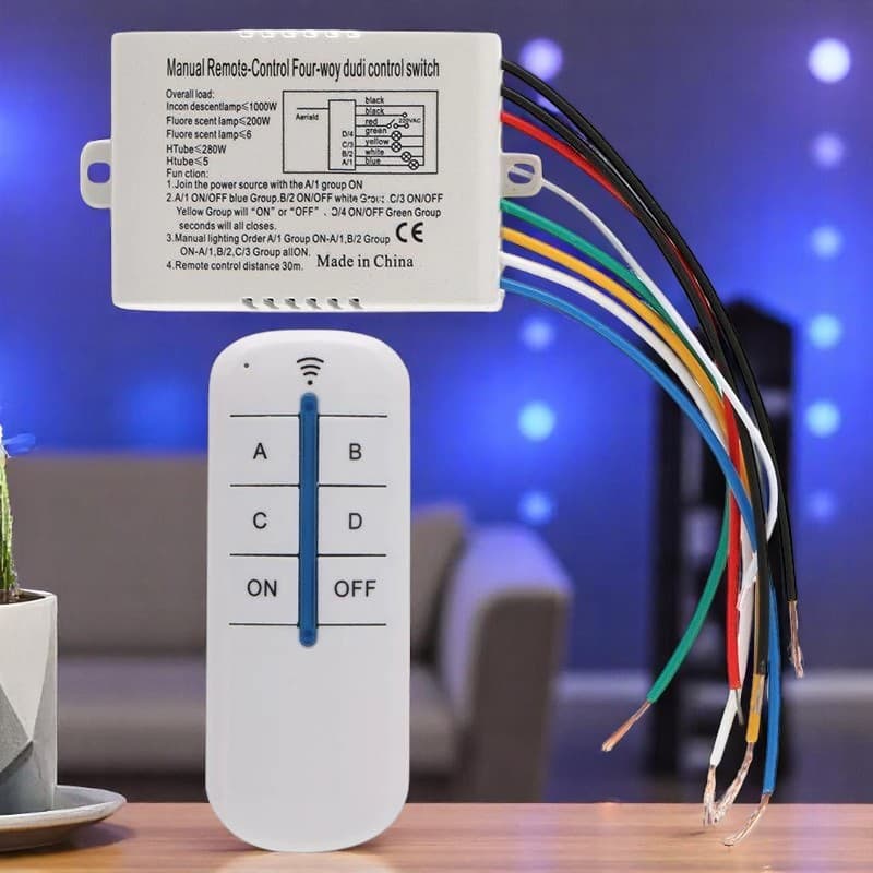 Controle Remoto Sem Fio 4 Canais com Receptor — Interruptor de Luzes e Equipamentos Elétricos