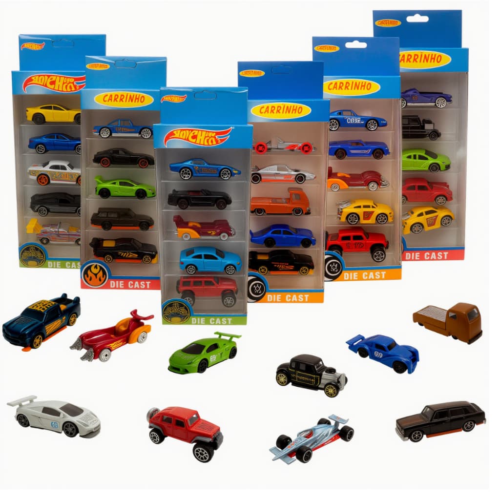 Kit Carrinho De Ferro com 5 Peças  Estilo Hot Wheels Miniaturas Colecionáveis Hot Cars