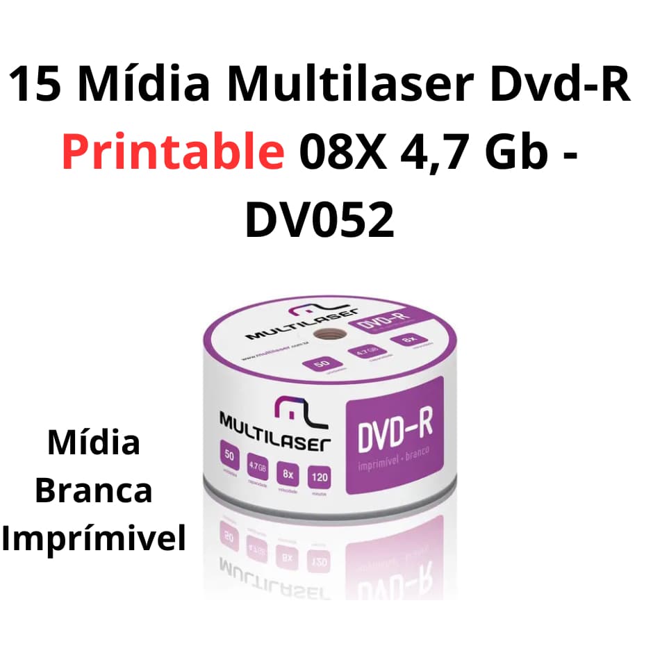 15 Mídia Virgem DVD-R 16x - Multilaser Printable Branca Grava Jogo de Ps2