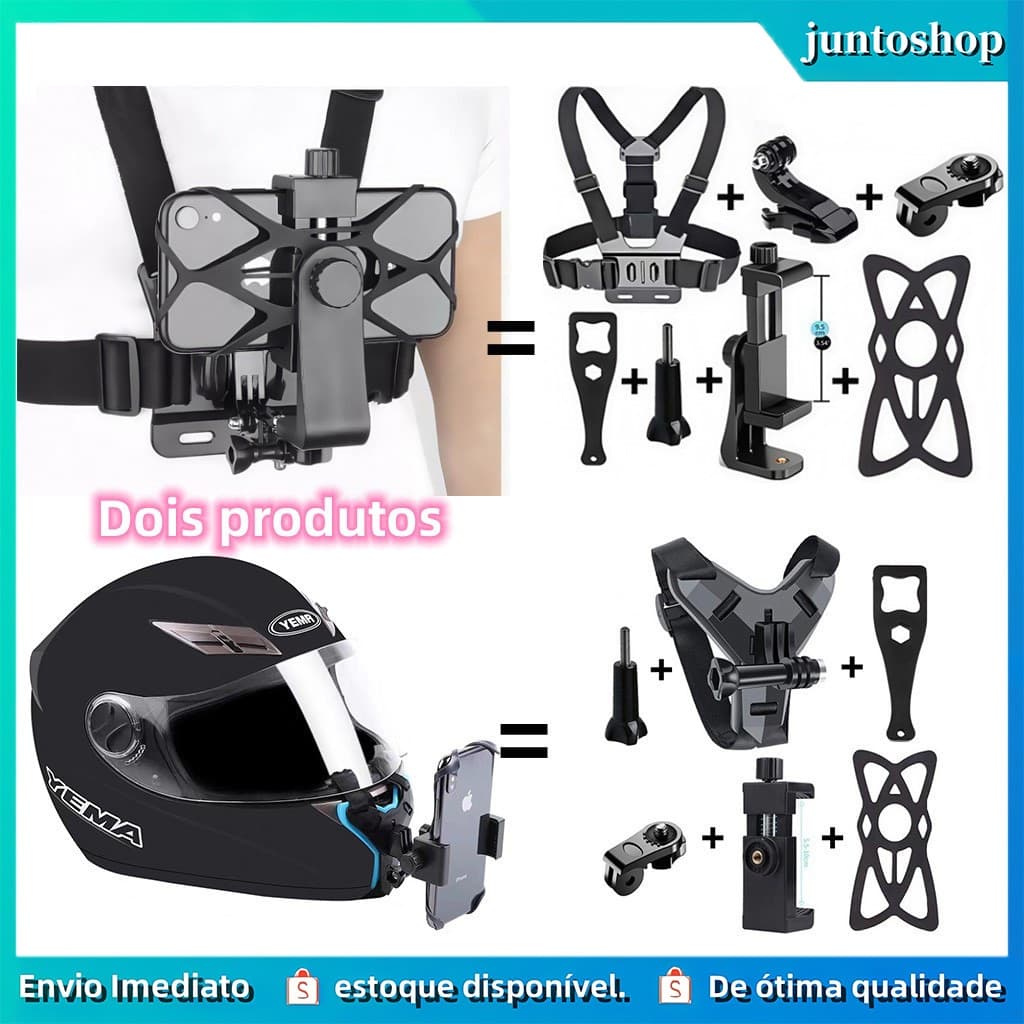13 kits Suporte para celular e Gopro Peitoral Peito Ajustável para Câmera Esportiva: Moto, Bike e Outras Aventuras