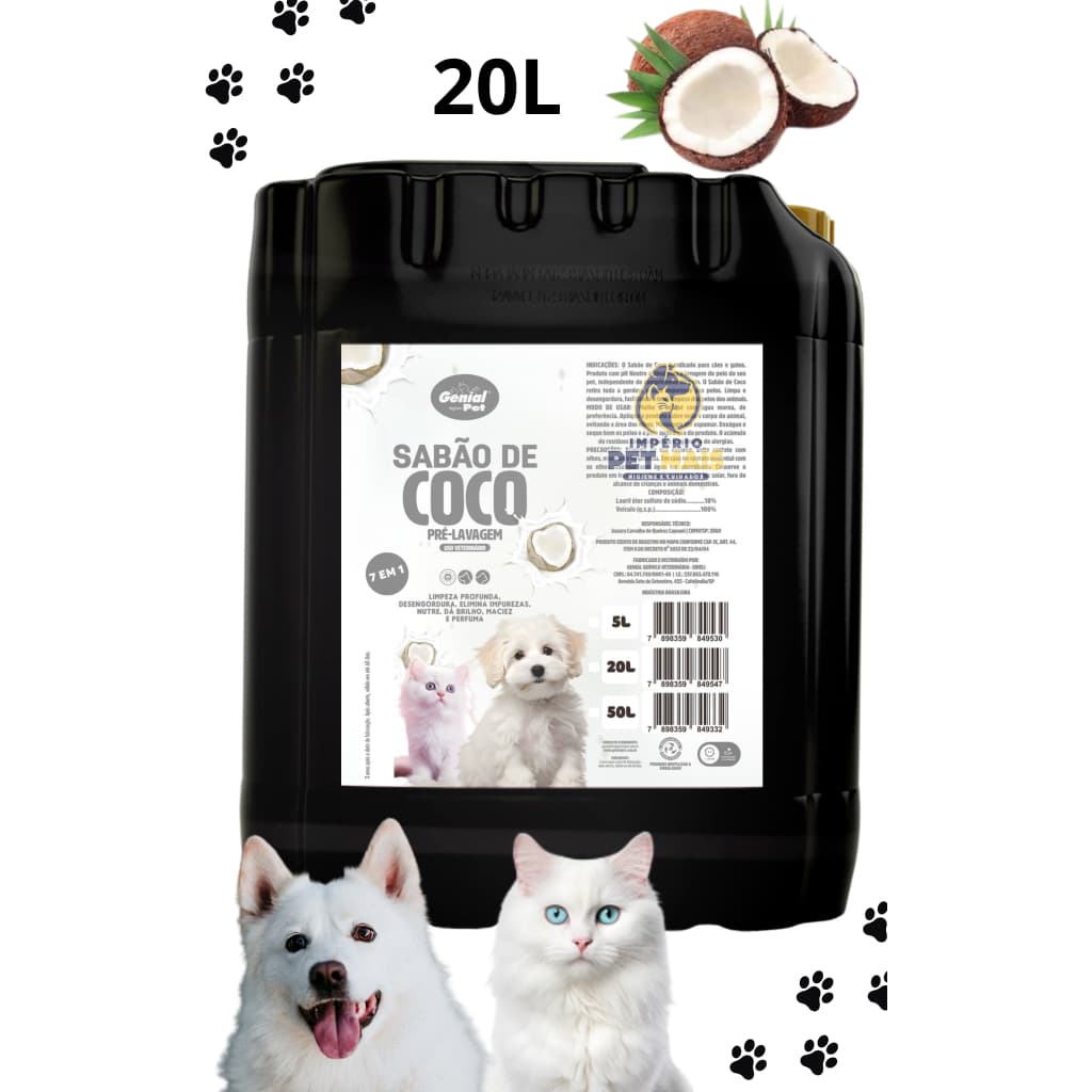 Sabão de Coco Pré-Lavagem 7 em 1 para Cães e Gatos Genial Pet 20l