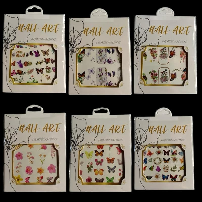 12 Carteira De Adesivos Flores e Borboletas Decoração Unhas Stickers Professional enfeite 1