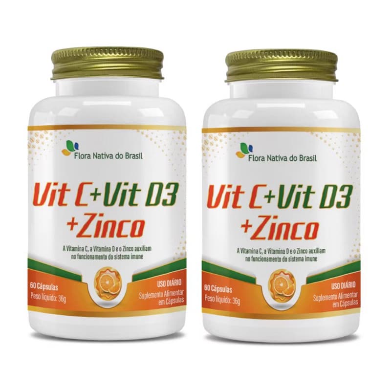 2x Vitamina C + Vit D3 + Zinco 28mg 60 Cápsulas - Flora Nativa