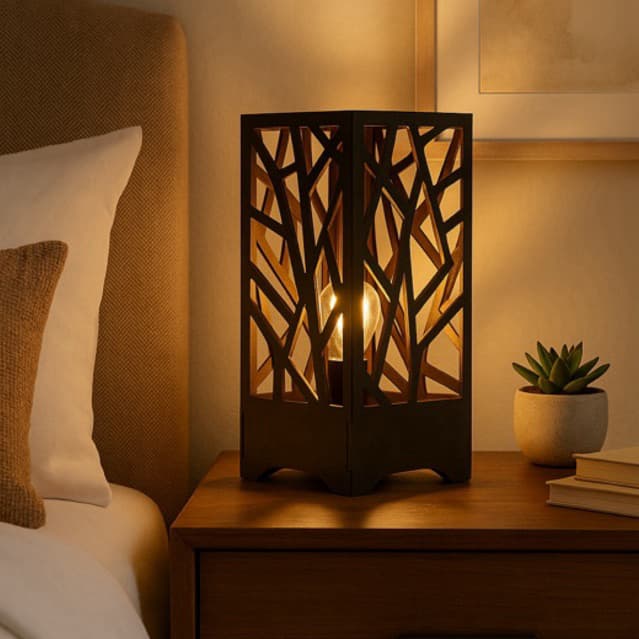 Abajur de Mesa Moderno Arabesco Luminária Cubo Sala Quarto Preto Com Tomada -1Agp