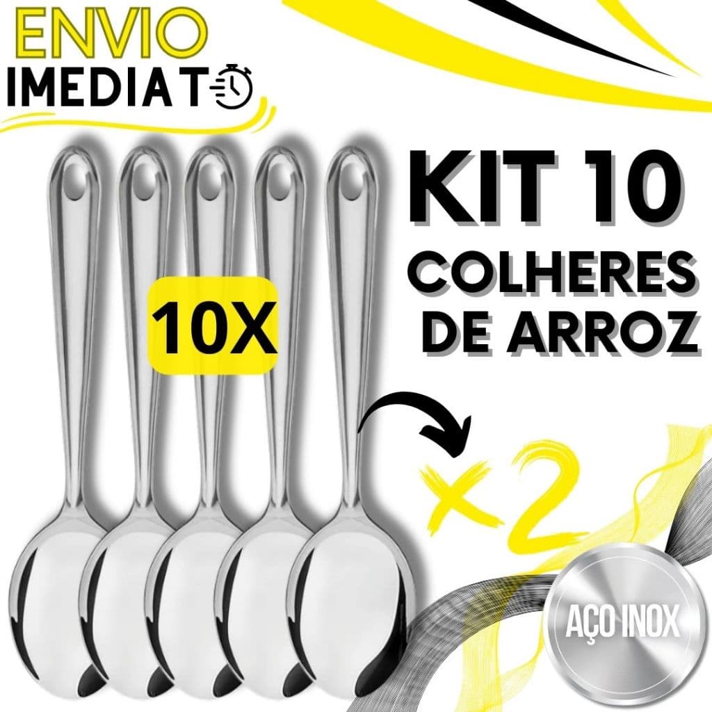 KIT 4/10 Unid Colher de Arroz GRANDE Aço Inox Polido Brilhante Super Resistente para Casa Cozinha Restaurante Buffet