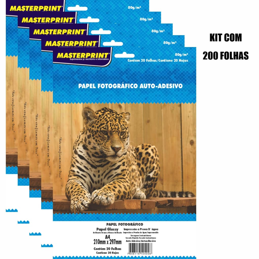 Papel Fotográfico Auto Adesivo 80g A4 Glossy Kit 200 Folhas