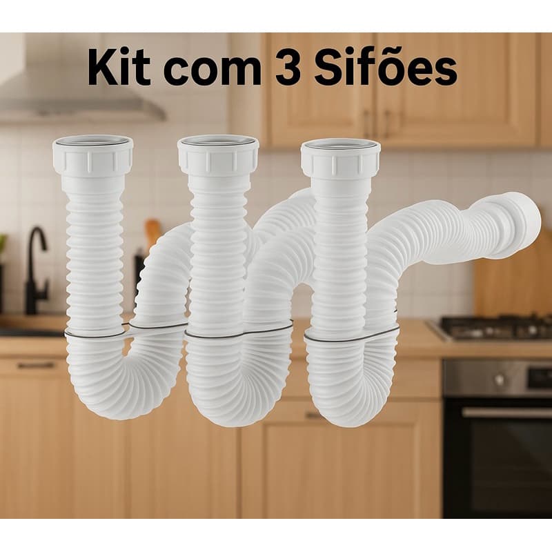 KIT 03 SIFÃO SANFONADO UNIVERSAL