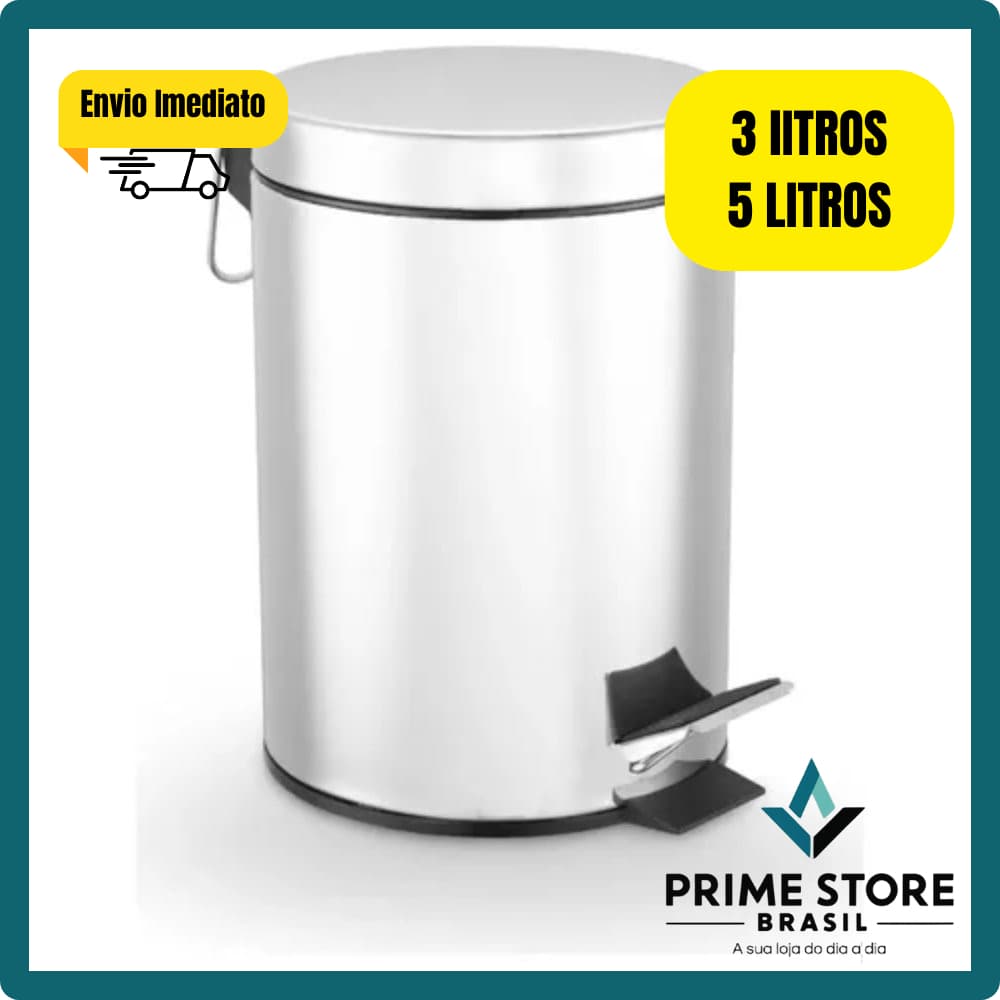 Lixeira Inox Redonda com Pedal e Cesto Interno 3L ou 5L Banheiro Cozinha Escritório