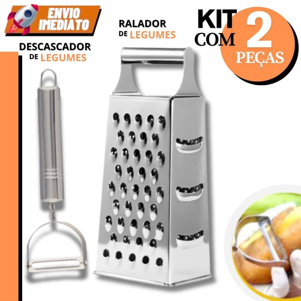 Descascador Legumes Ralador INOX Profissional Kit 2 Peças Frutas Multifuncional Cozinha Restaurante