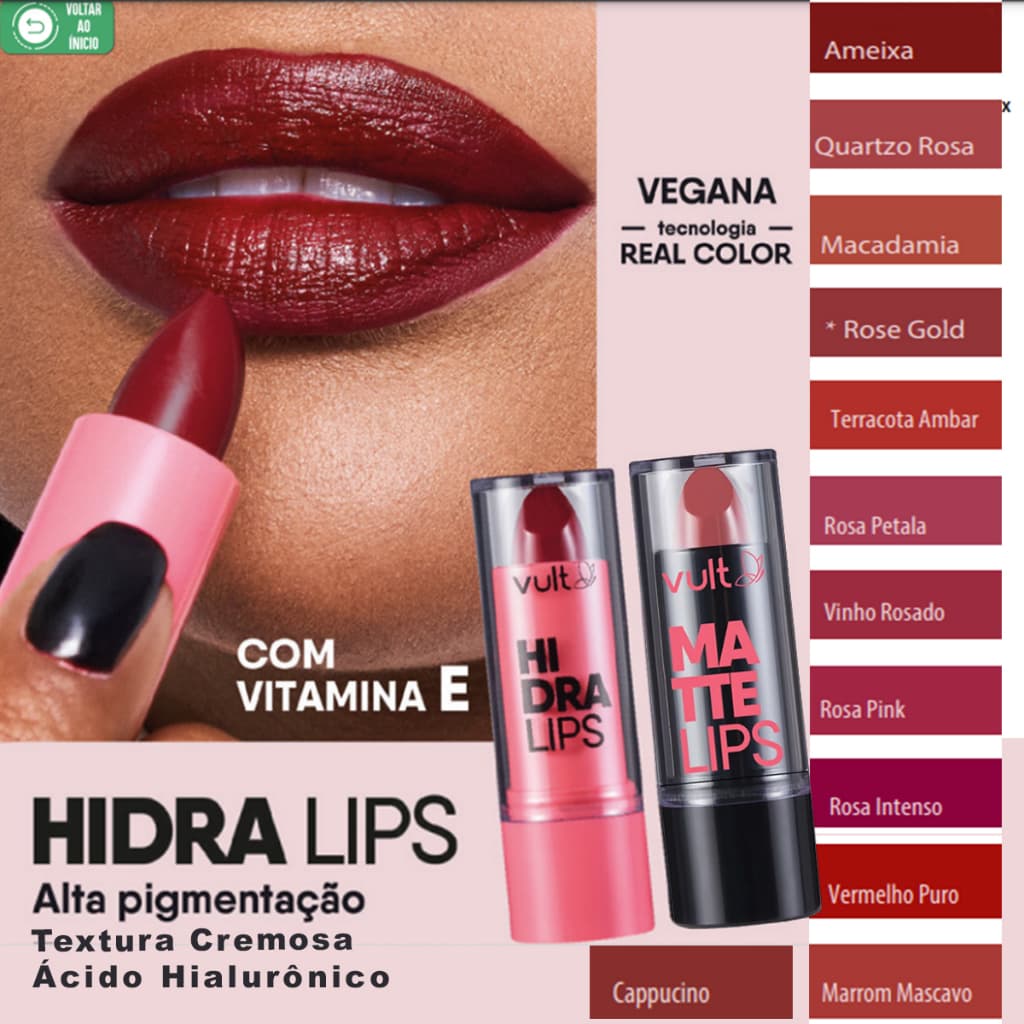 Batom Cremoso Hidra Lips Vult 3,6g - Escolha