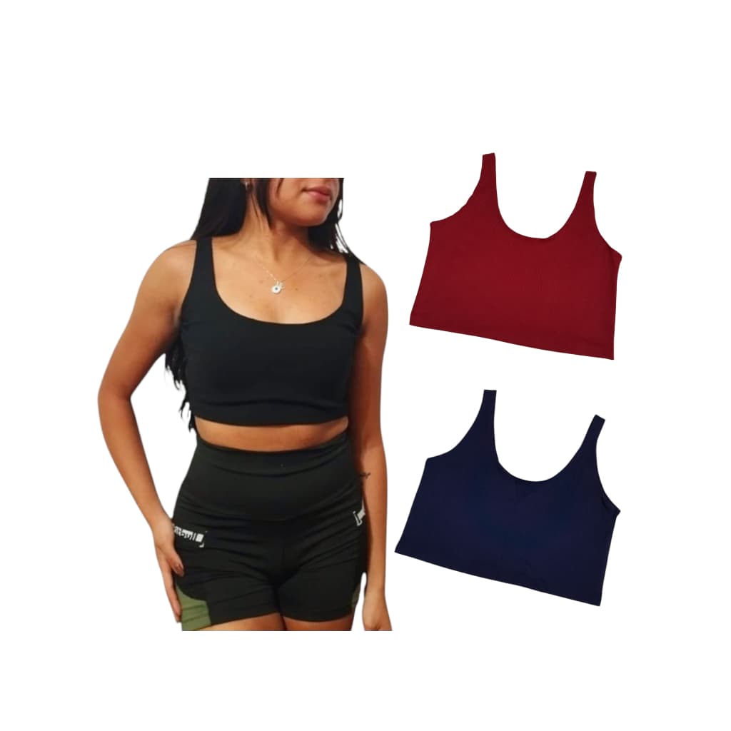 Kit 3 unidades top Cropped malha canelado feminino Academia fitness casual sem bojo