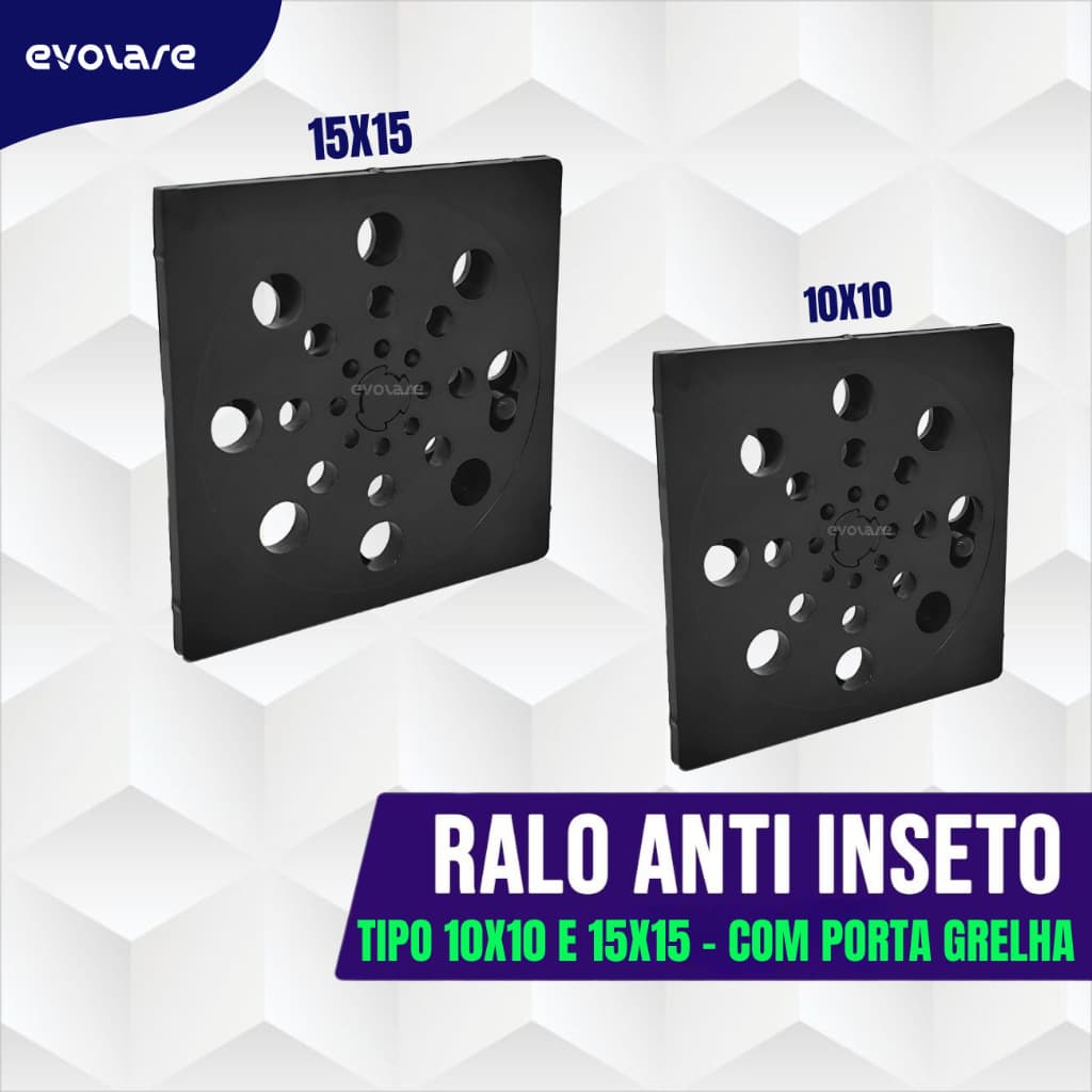 Kit Ralo Quadrado 10x10 e 15x15cm - Abre e Fecha em material ABS Preto com Porta Ralo