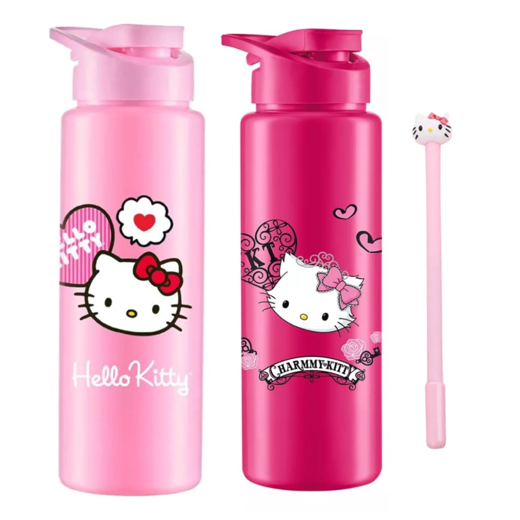 Conjunto Garrafa Squeeze 750ml com Caneta Hello Kitty BPA FREE