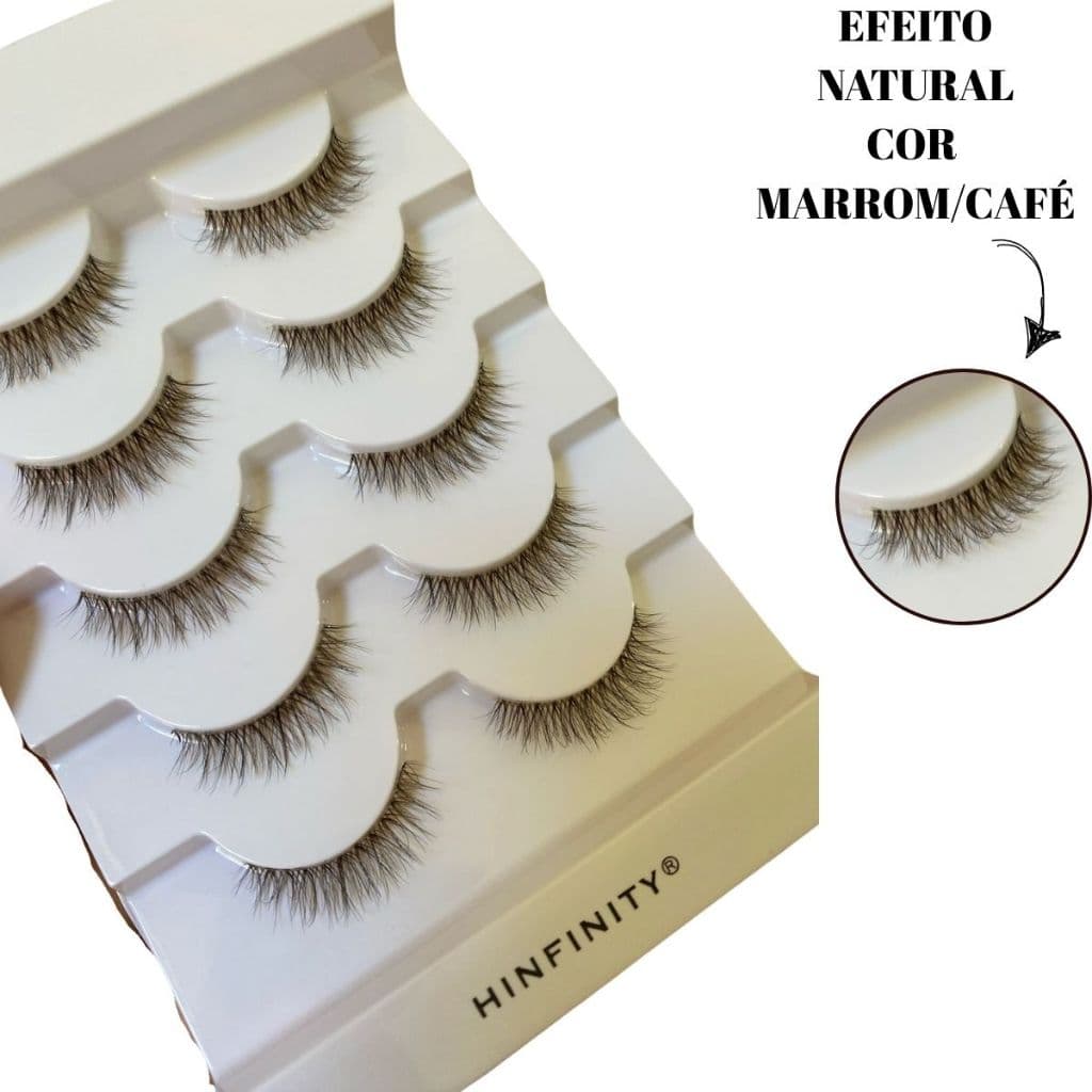 5 Pares Cílios Postiços Curtinho Natural Marrom Leve-Confort