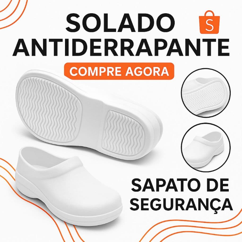 Sapato de Segurança Conforto Babuche Antiderrapante Cozinha Hospital Limpeza EVA Branco