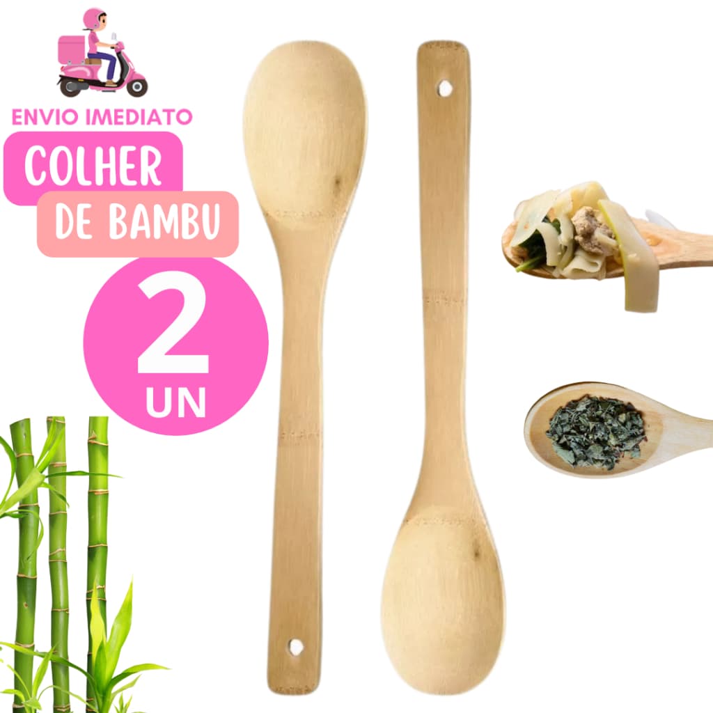 Kit Colher de Bambu 2 Peças 100% Ecológica 30cm Casa Cozinha Restaurante