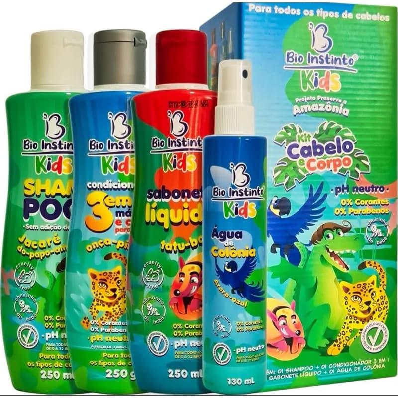 Bio Instinto kit infantil cabelo e corpo kids 0% Parabenos Cheirinho De Bebe (4 Itens)