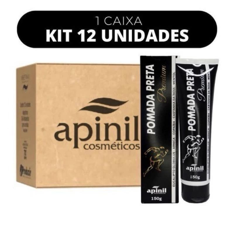 Kit 12 Pomada Preta Premium 150g (Caixa) Dores Musculares Apinil (Alivio Imediato)