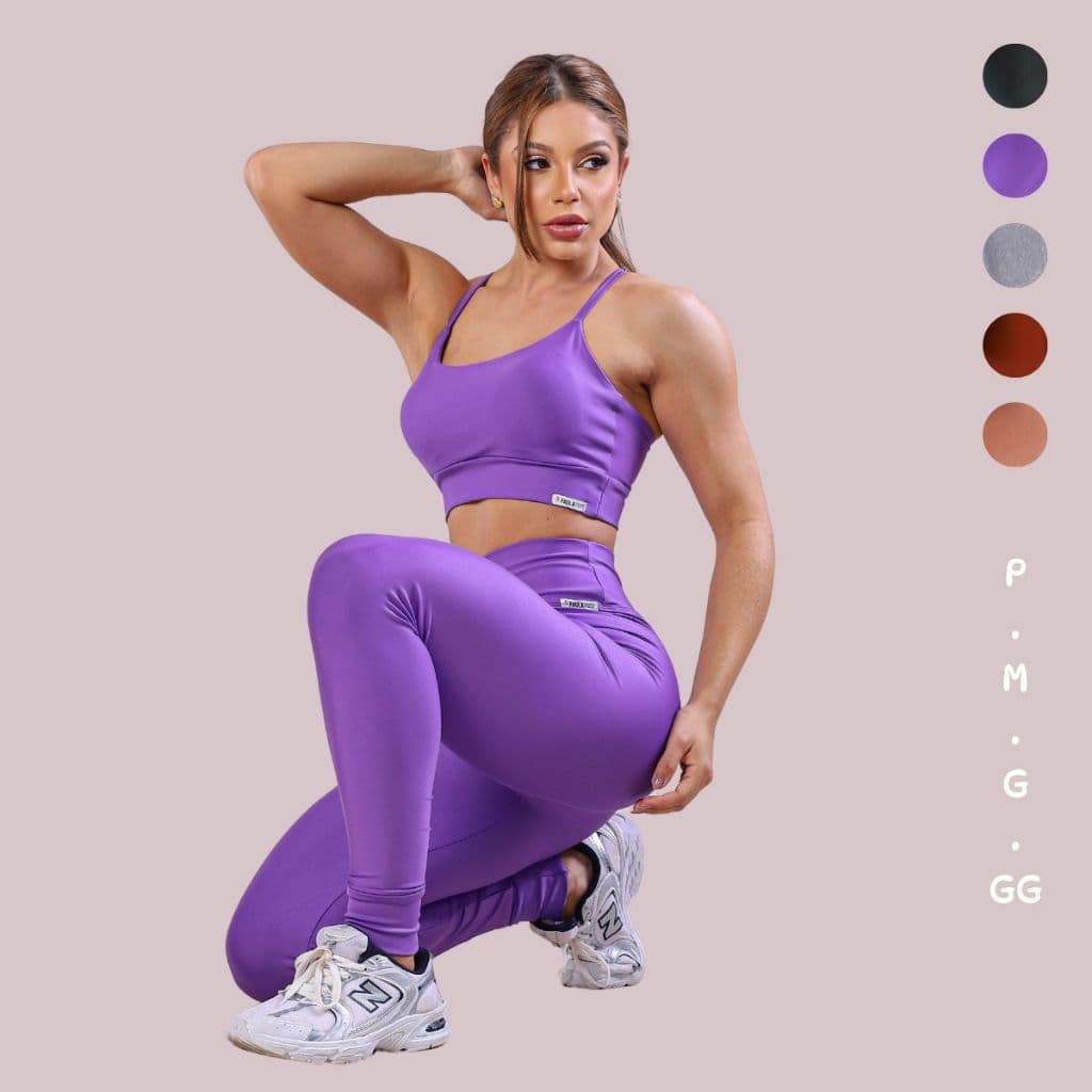 Conjunto Fitness Feminino Academia Top com Bojo Legging Cintura Alta Zero Transparência