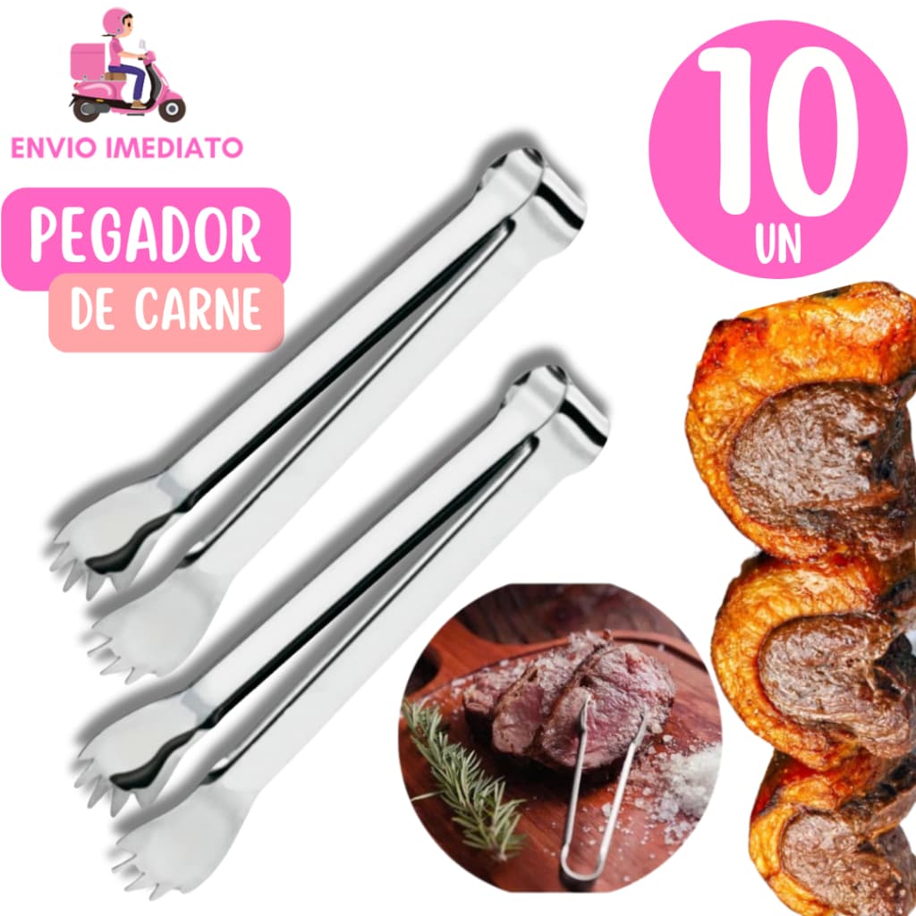 10 Mini Pegador Universal de Carne 12,5 cm 100% Inox Churrasco Gelo para Churrascaria Restaurante