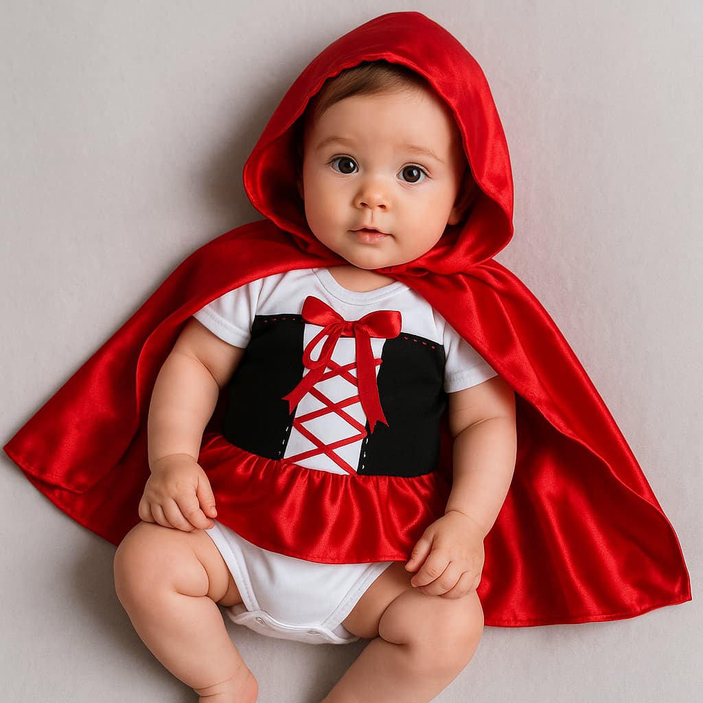 Roupa Body Bebê Fantasia Mesversario Chapeuzinho Vermelho + Capa