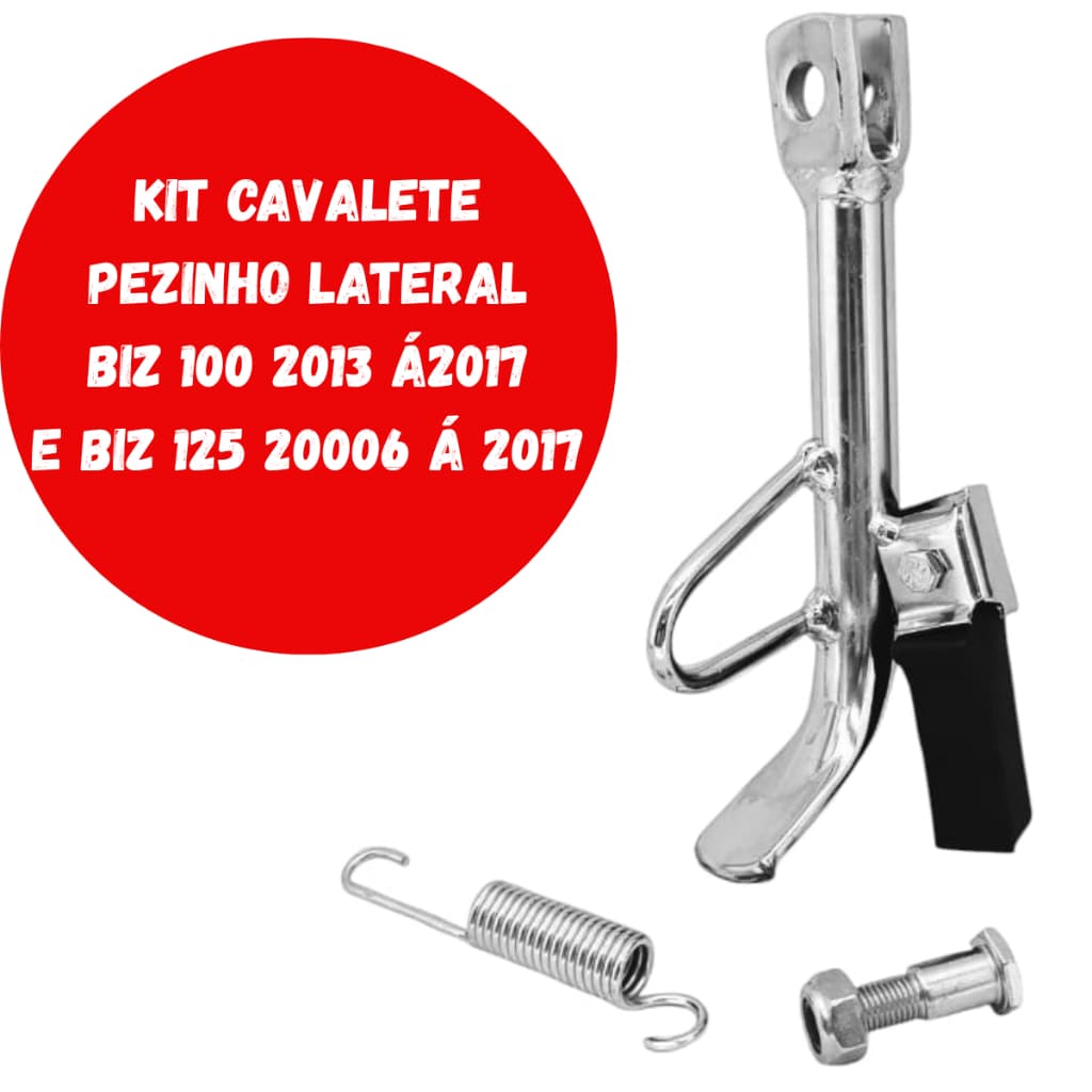 Pezinho Cavalete Lateral Biz 100, 125 Ano 2006 a  2017 Cromado+Mola e Parafuso