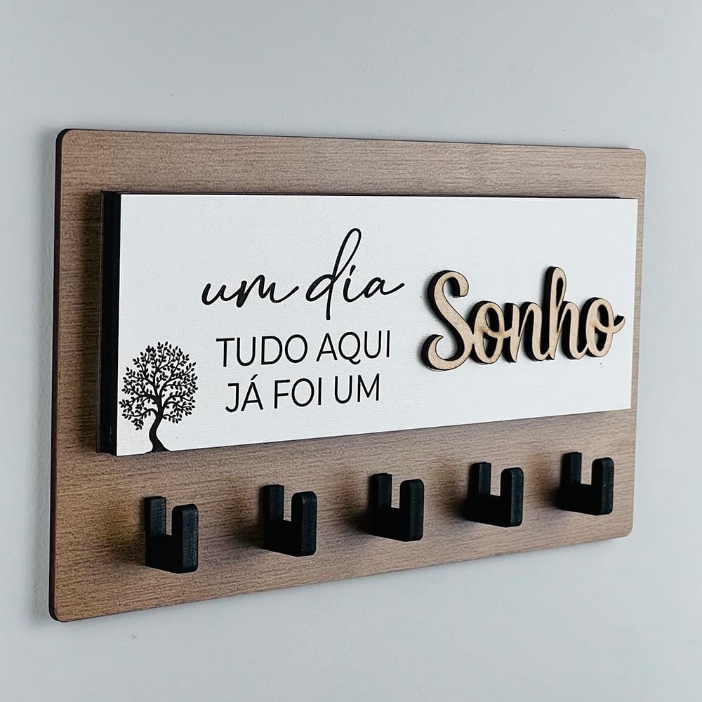 Porta Chaves Decorativo de Parede 05 Ganchos em MDF