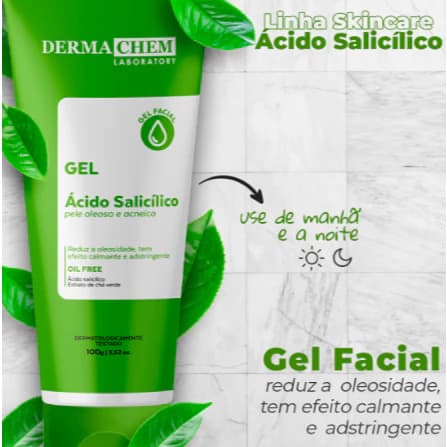 Gel Facial Anti-Oleosidade e anti-acne Pele Oleosa c/ Extrato d Chá Verde Dermachem Ácido Salicílico