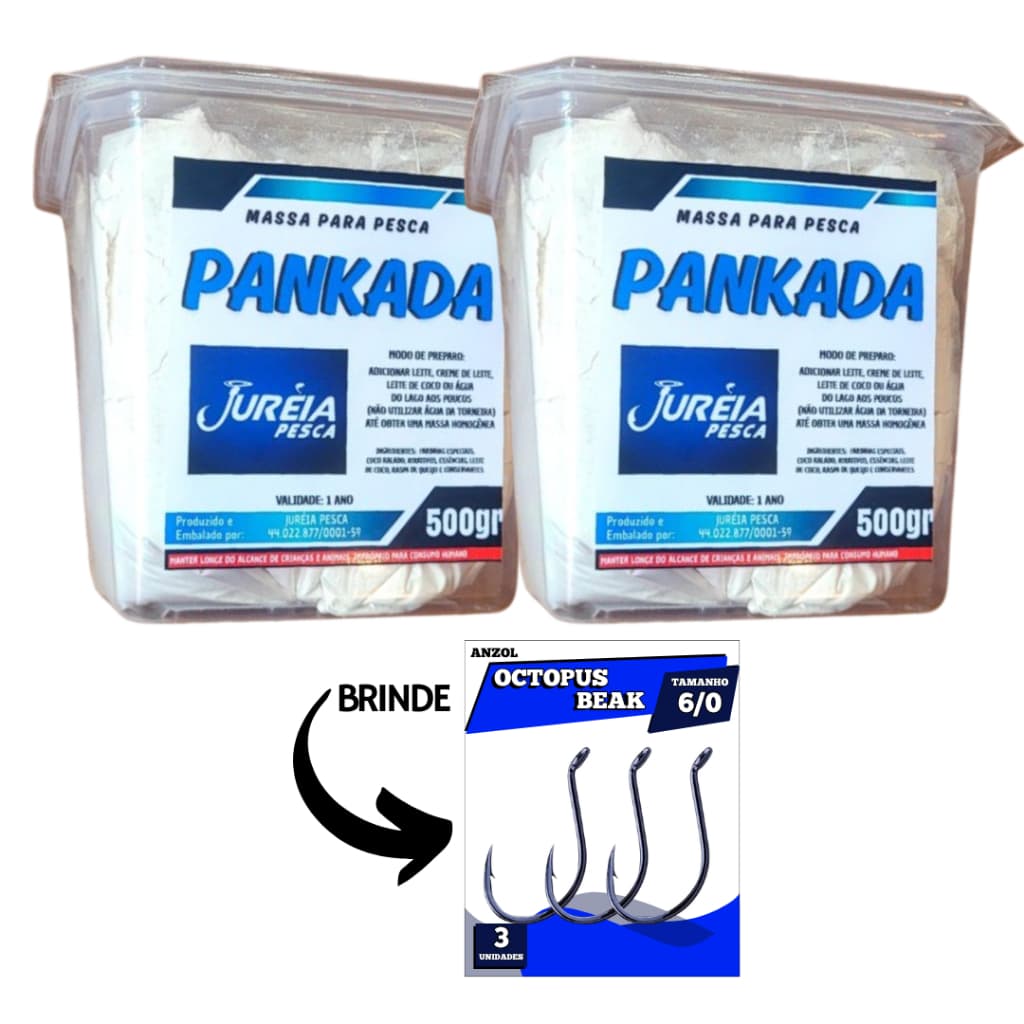 KIT 2 MASSAS PARA PESCA PANKADA 500GR CADA (BRINDE - ANZOL OCTOPUS 6/0 - 3UN)