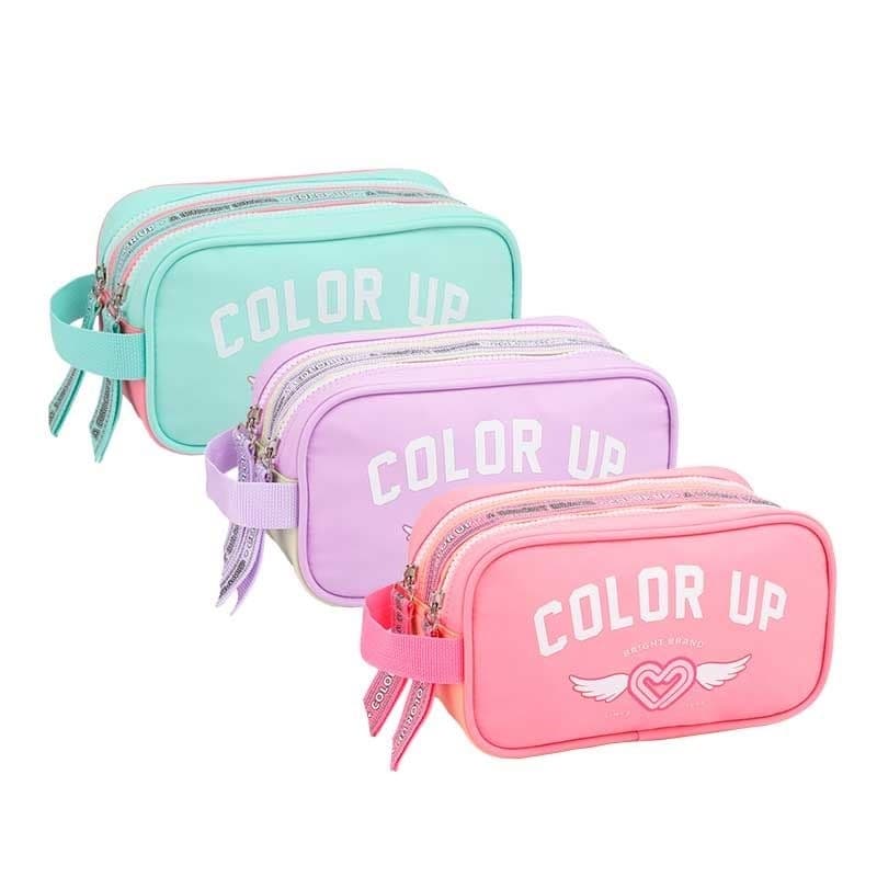 Estojo Moderno Escola Bolsinha de Lápis 2 Divisórias duplo Faculdade Trabalho Feminino Color Up Seanite