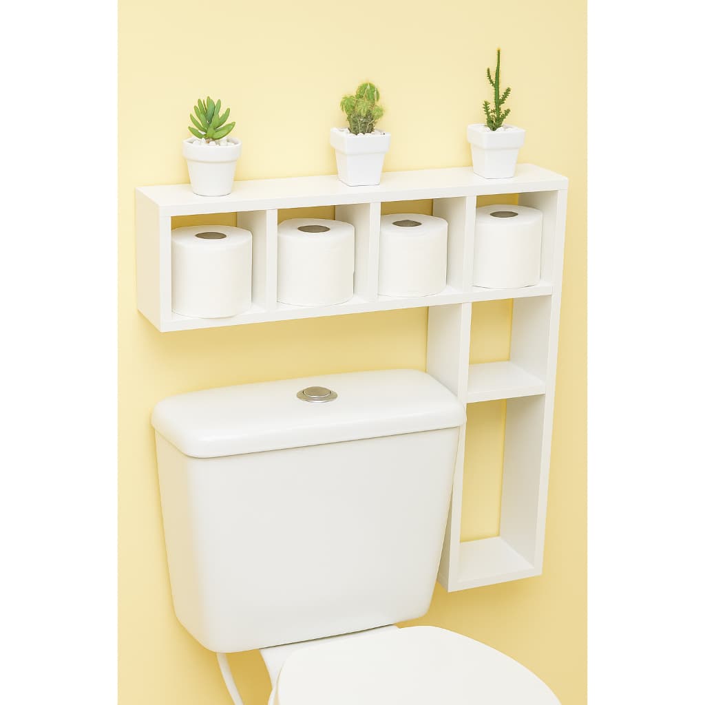 prateleira para banheiro modelo de  nicho para caixa acoplada branco mdf suporte papel higiênico