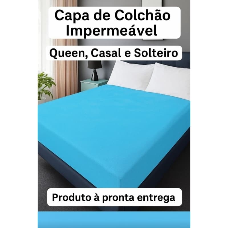 Capa de Colchão Impermeável Azul Queen, Casal e Solteiro Proteção e Conforto Anti mofo Anti ácaro