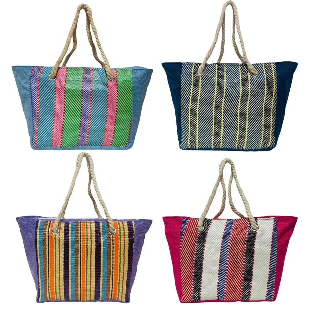 Bolsa de Praia Colorida Feminina Listrada Alça Verão Piscina Mercado