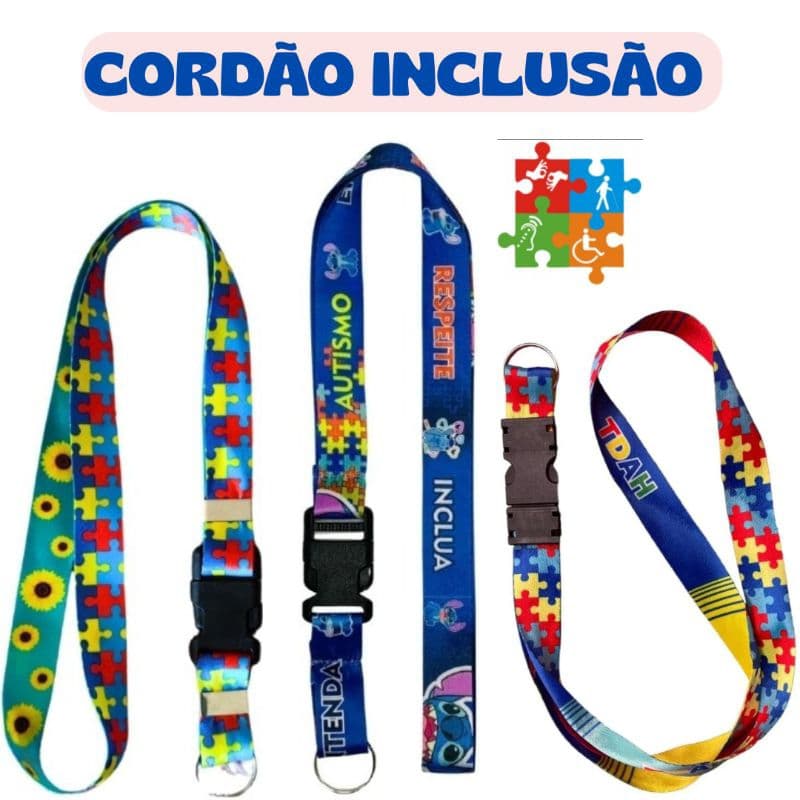 Cordão Crachá Chaveiro Autismo TDAH Stitch Escolar Trava de Segurança