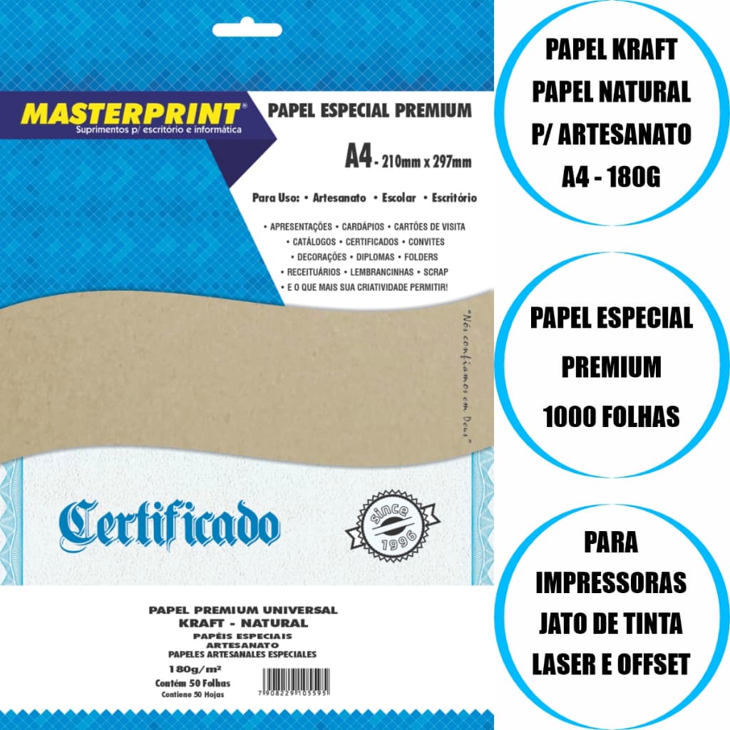 Kit 1000 Folhas Papel Kraft A4 180g Dupla Face Artesanato Premium