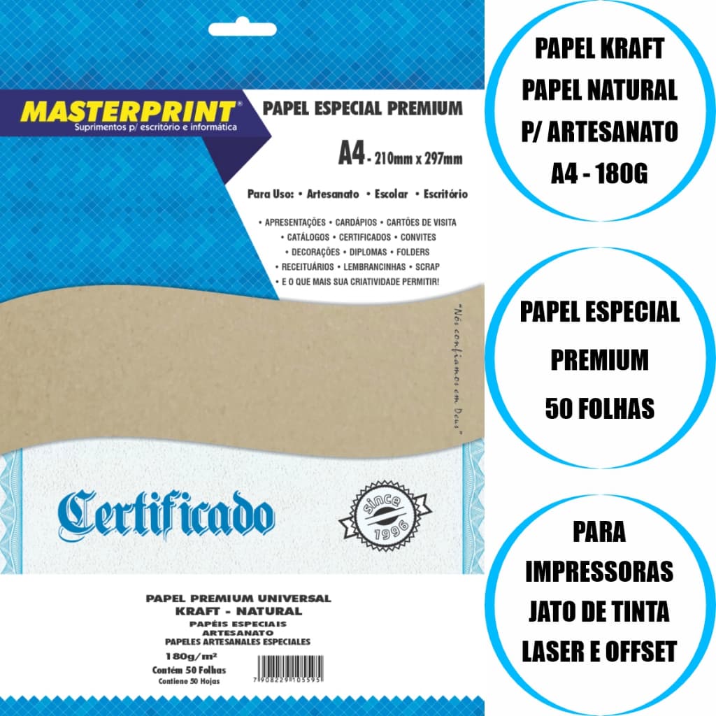 50 Folhas Papel Kraft A4 180g Dupla Face Artesanato Premium