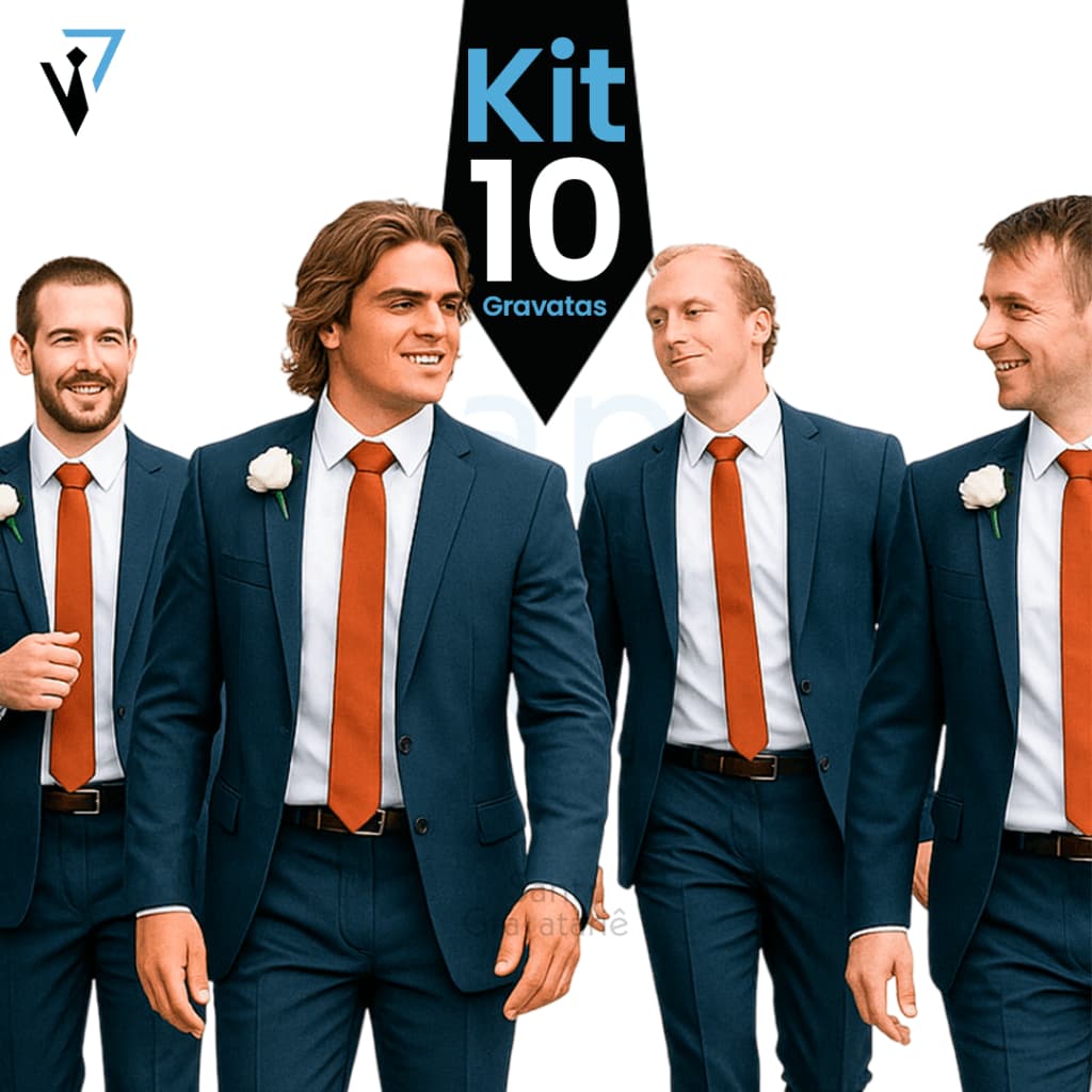 Kit 10 Gravatas Terracota Semi Slim para Padrinhos de Casamento