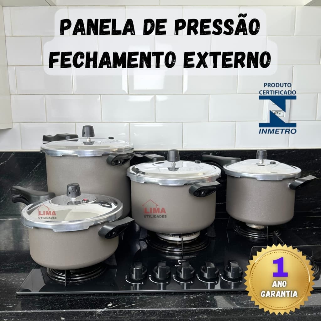 Panela De Pressão Fechamento Externo Cinza Certifica Pelo Inmetro Cozimento Rápido 1 Ano Garantia