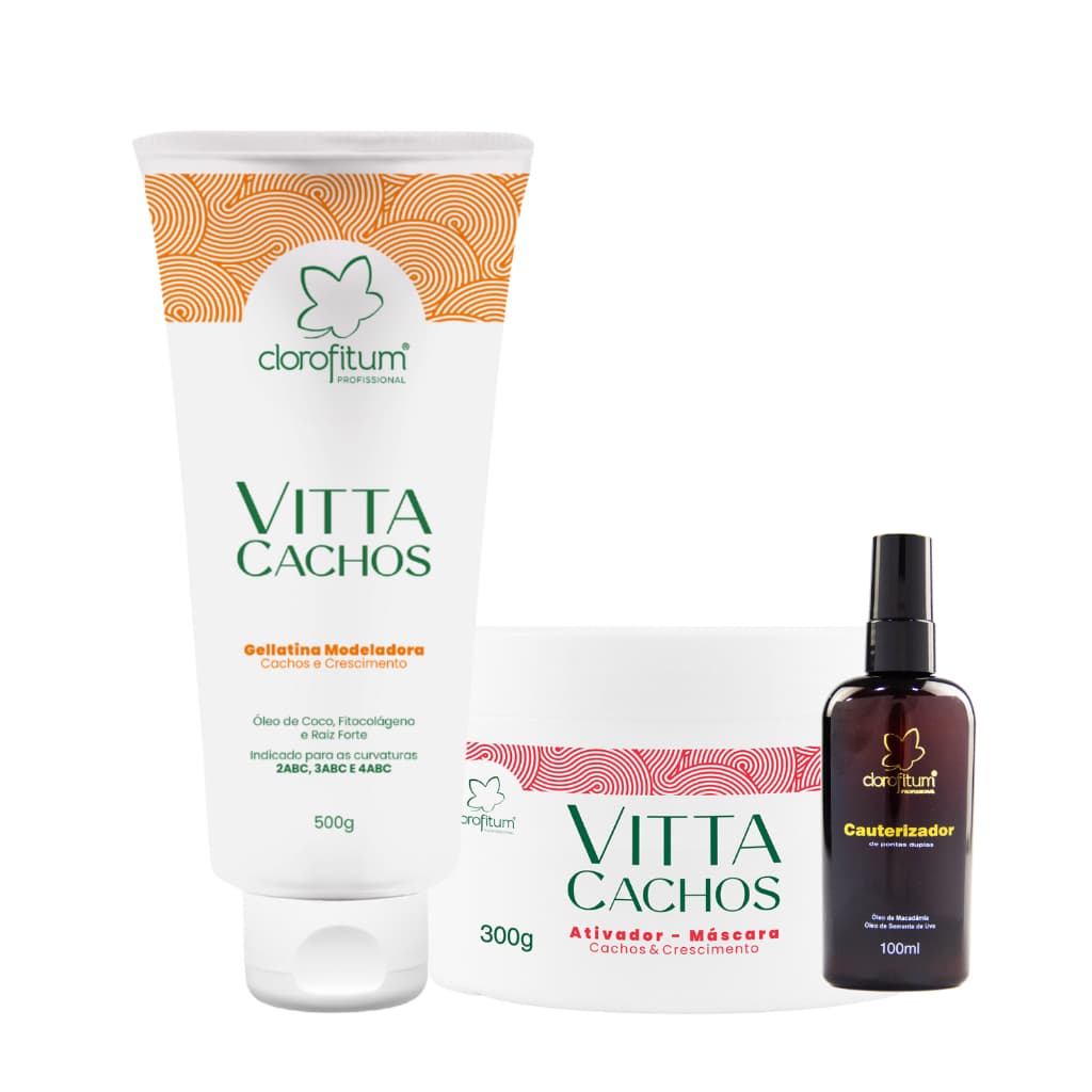 kit Ativador de Cachos 300 Gelatina Modeladora  500g Reparador de Pontas de Pontas 100 ml